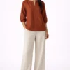 Elegant Rust Notch Neck Top