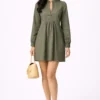 Elegant Olive Green Gathered Mini Dress