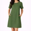 Classic Olive Green A-Line Pocket Dress