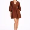 Elegant Rust Gathered Mini Dress