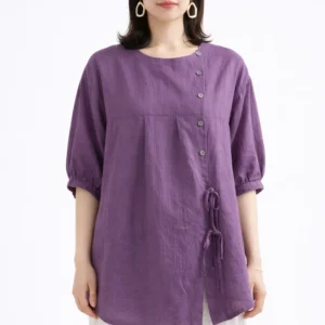 Elegant Plum Purple Asymmetrical Button Top