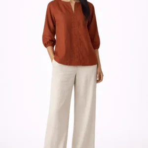 Elegant Rust Notch Neck Top