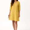 Elegant Mustard Yellow V-Neck Pocket Dress